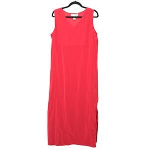 Diane Gilman Dress Womens Medium Red 100% Silk Sleeveless Maxi Side Slit Tank